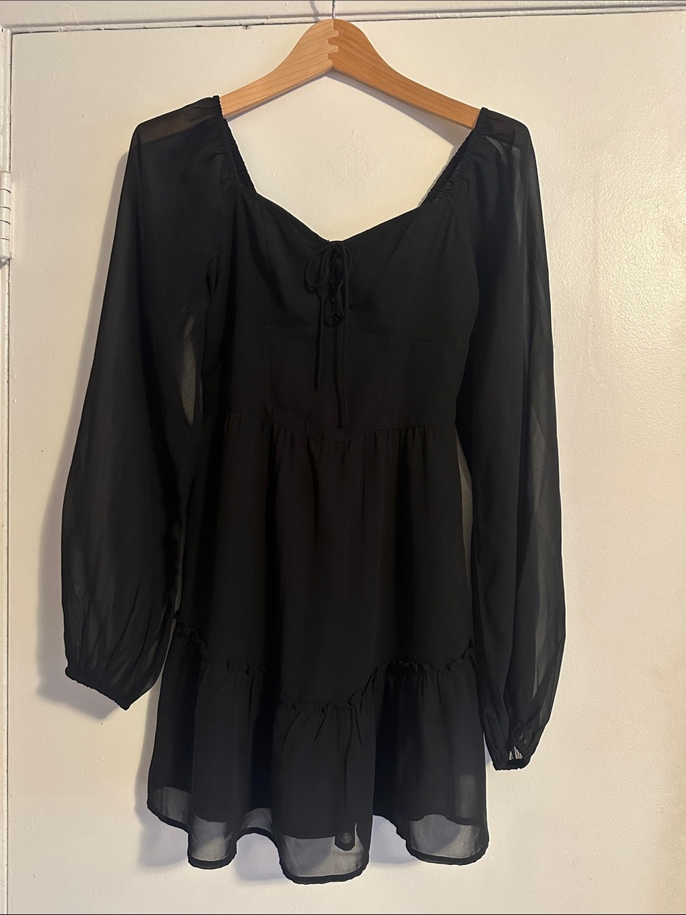 Hollister Black Long-Sleeve Tiered Mini Dress